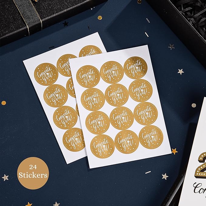 Paper Play Gold Foil Graduation Cards Assortment Bulk Pack of 20 Congratulations Graduation Card 2024-5x7 Inch with Matching Stickers & Kraft Envelopes, Graduation Cards Bulk College & High School