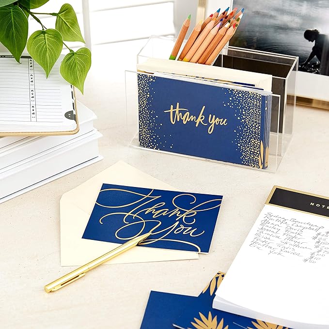 Hallmark Thank You Cards Assortment, Gold and Navy (120 Thank You Notes with Envelopes for Wedding, Bridal Shower, Baby Shower, Business, Graduation)
