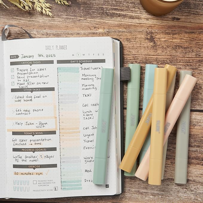 BLIEVE- Aesthetic Bible Highlighters No Bleed Through Assorted Colors, Cute Highlighter Dual Tip For Journaling Supplies And School Accessories, Bible Highlighters And Pens No Bleed (BOHO EARTH)