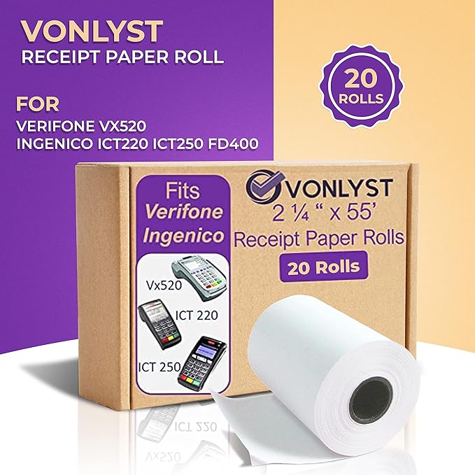 Thermal Paper Roll 2 1/4 x 55 for Verifone Vx520 Ingenico ICT220 ICT250 FD400 (20 rolls)