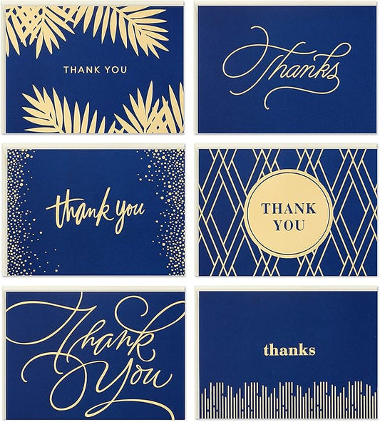 Hallmark Thank You Cards Assortment, Gold and Navy (120 Thank You Notes with Envelopes for Wedding, Bridal Shower, Baby Shower, Business, Graduation)