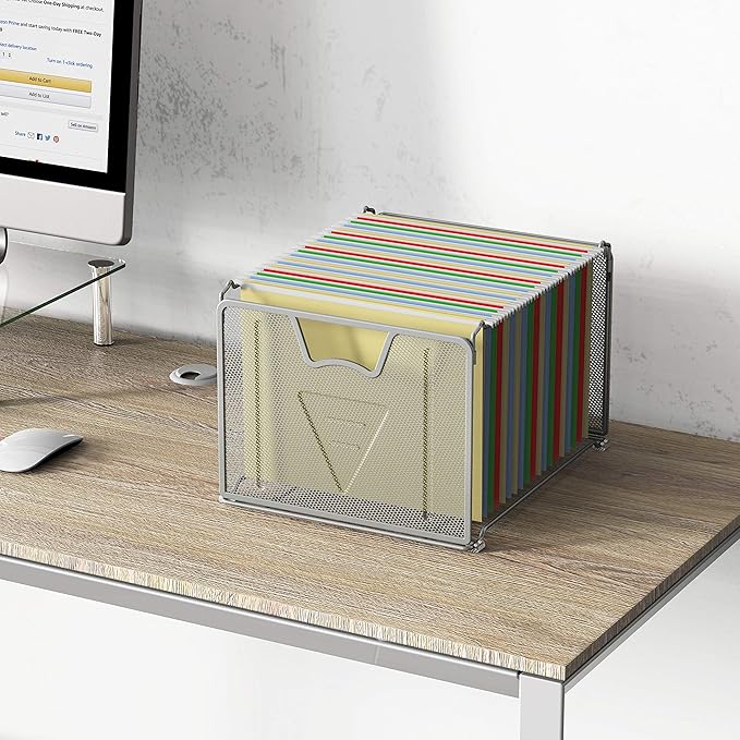 Simple Houseware Mesh Hanging File Organizer, Silver