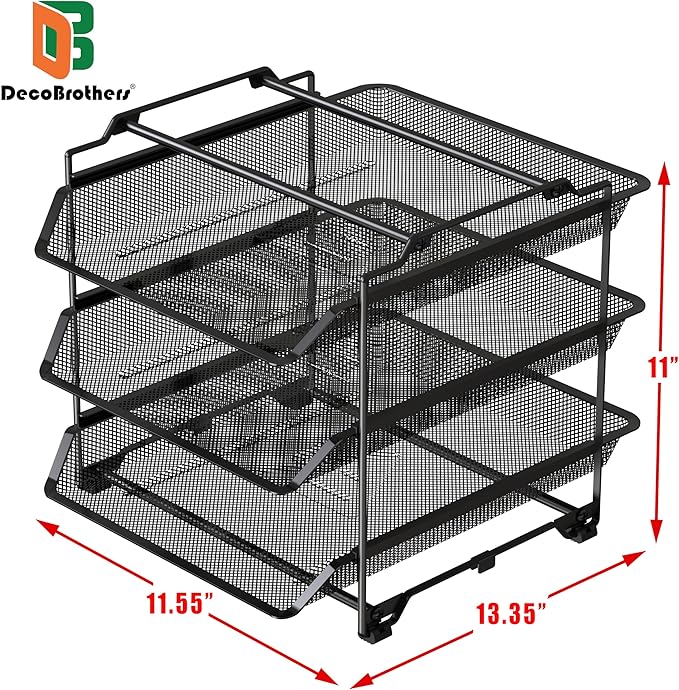 DecoBrothers Stackable Letter Tray Paper Organizer, 3 Tier, Black