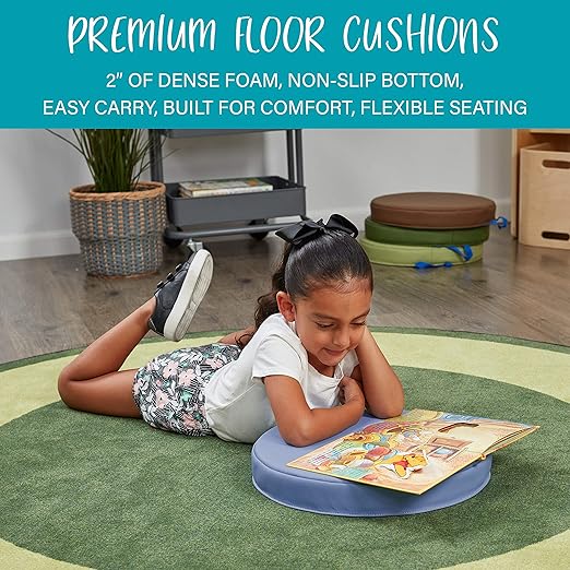 Factory Direct Partners SoftScape 15 inch Round Classroom Floor Cushions with Handles; Flexible Seating for Daycare, Preschool, Playroom; 2 inch Thick Deluxe Foam (6-Piece) - Earthtone, 11232-ET