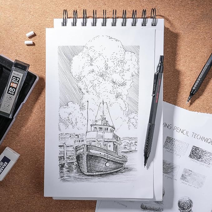 Nicpro 0.7 mm Mechanical Pencil Set with Case, 3 Metal Artist Pencil With 8 Tube HB Lead Refills, 3 Erasers, 9 Eraser Refills For Architect Art Writing Drafting Drawing, Engineering, Sketching, Black