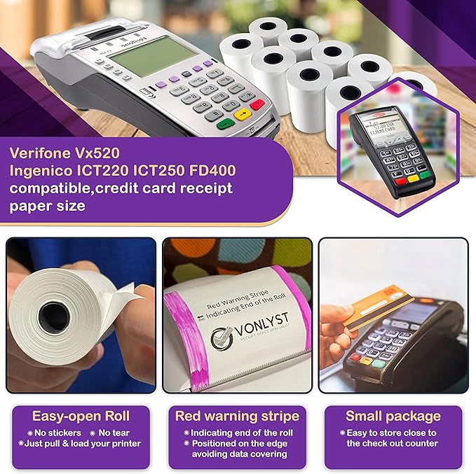 Thermal Paper Roll 2 1/4 x 55 for Verifone Vx520 Ingenico ICT220 ICT250 FD400 (20 rolls)