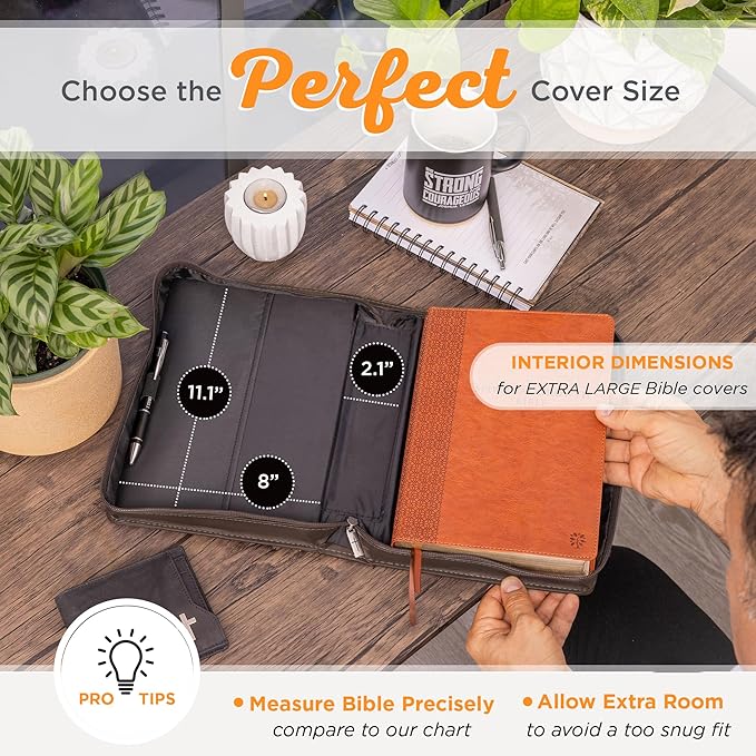 Christian Art Gifts Brown Faux Leather Classic Bible Cover A Man’s Heart - Proverbs 16:9 Bible Case Book Cover for Men or Women XL