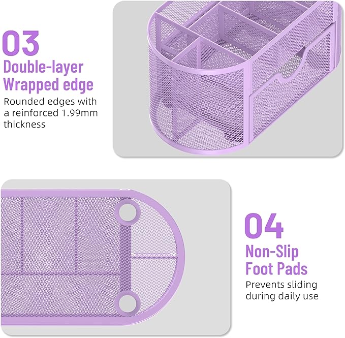 SUPEASY Mesh Desk Organizer, Desk Accessories & Workspace Organizers with Drawers, Pencil Holder for Desk with 9 Compartments for Office Suppliess, 8.6 x 4.3 x 4.1 Inch, Purple