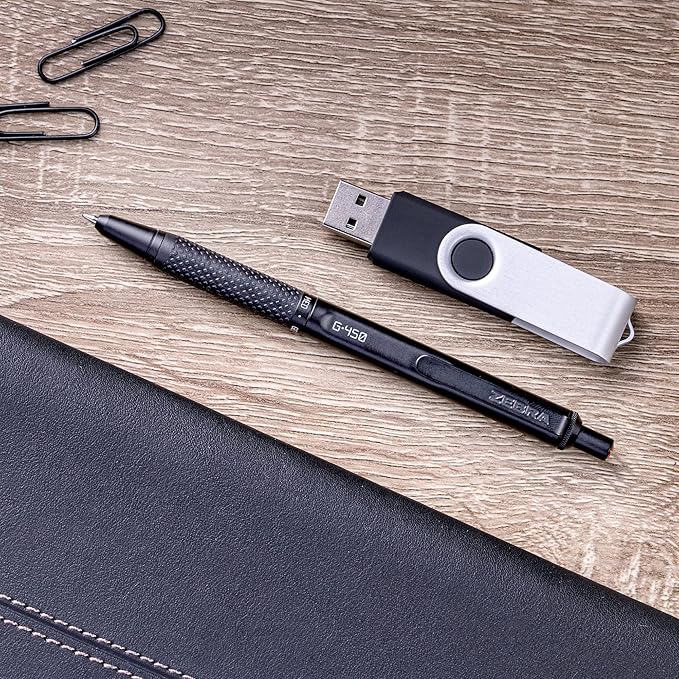 Zebra Pen G-450 Retractable Gel Pen, Black Brass Barrel, Medium Point, 0.7mm, Black Ink, 2 Count (Pack of 1) (49512), Black, Refillable