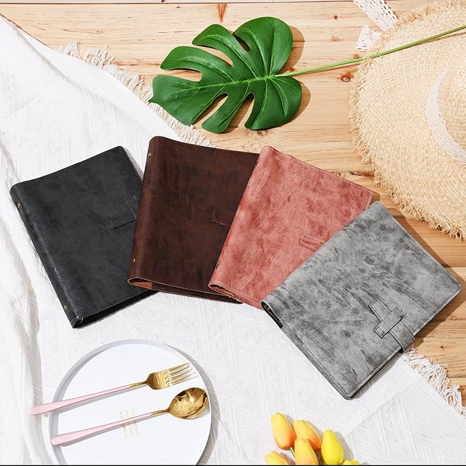 Wonderpool Leather Journal Refillable Binder A5 Writing Notebook Folder Organiser with Dotted Paper & Multi Pockets Cover for Business School Travel (A5, Coffee)