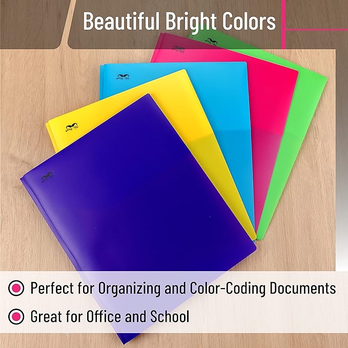 Mr. Pen- Folders with Pockets and Prong with Fasteners, 2 Pocket Folder, 3 Prong Folders, 5 Pack, Plastic