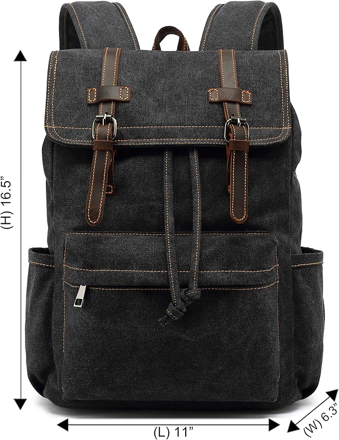 HuaChen Vintage Canvas Backpack, Mens Travel Rucksack for Laptop Hiking bag (M83_Black)