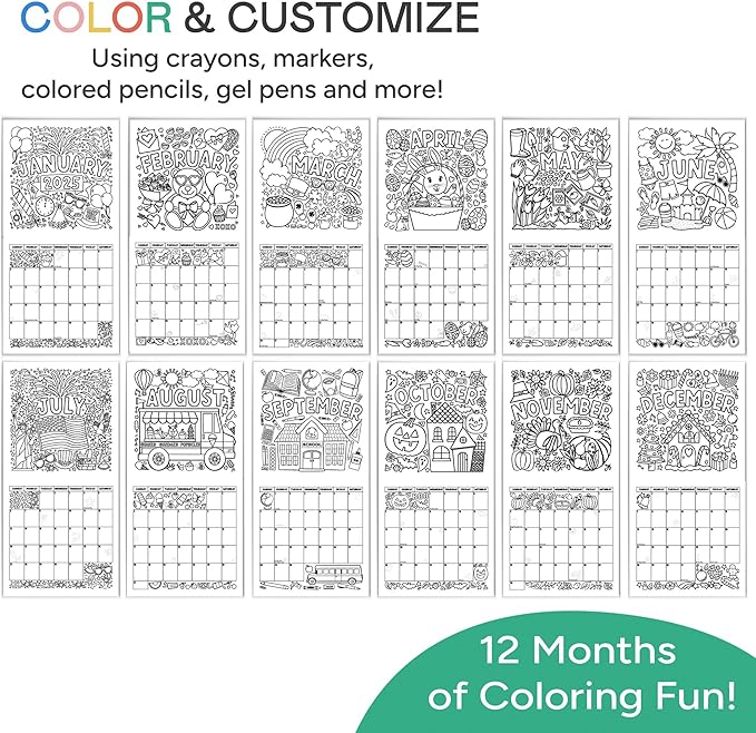 Tiny Expressions - Kids Coloring Calendar 2025-12 Month Color Your Own Wall Calendar for Children, Boys & Girls with Fun Planning Boxes for Daily, Weekly, and Monthly Tasks
