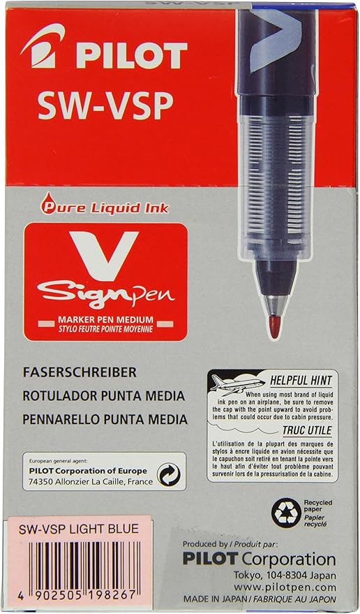 Pilot V Sign Pen Liquid Ink 2.0 mm Tip - Light Blue, Box of 12