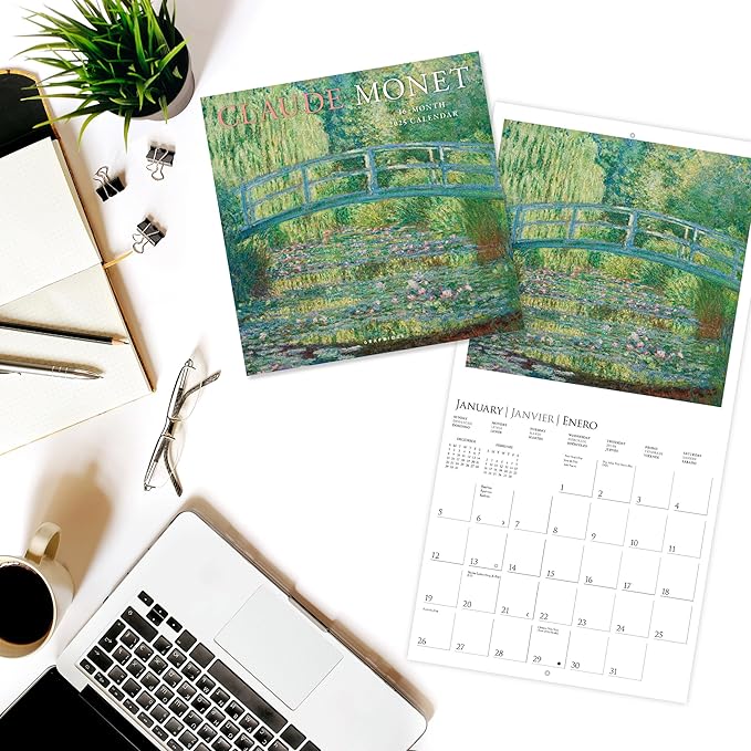 Graphique 2025 Monet Wall Calendar | 12” x 12” | Thick Paper | Home & Office Organizer | Large Monthly Grid | 3 Languages & Marked Holidays | 4 Month Preview Page for 2026