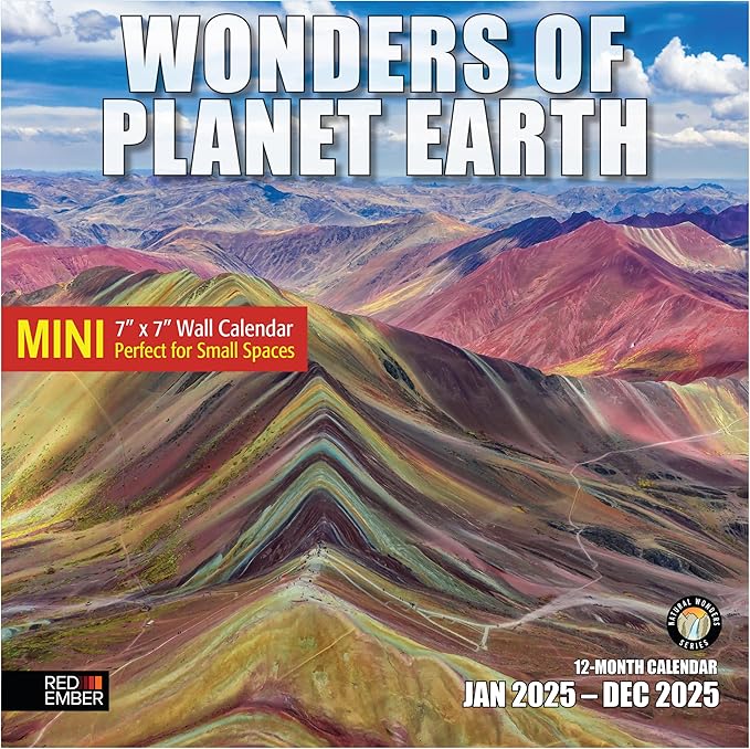 RED EMBER Wonders of Planet Earth Mini 2025 Wall Calendar 12 Month | 7" x 14" Open | Thick & Sturdy Paper | Giftable | Calendar 2025