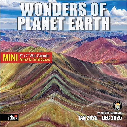 RED EMBER Wonders of Planet Earth Mini 2025 Wall Calendar 12 Month | 7" x 14" Open | Thick & Sturdy Paper | Giftable | Calendar 2025