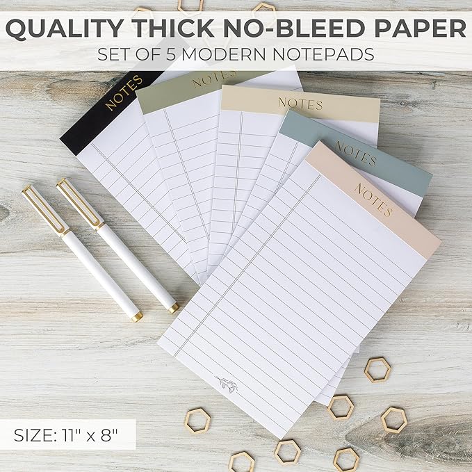 ZICOTO Aesthetic Note Pads Set Of 5 - Quality 5x8 inch Lined Legal Pads For Women Or Men - The Perfect Writing Notepads and Office Desk Supplies to Easily Organize Your To-Do Lists