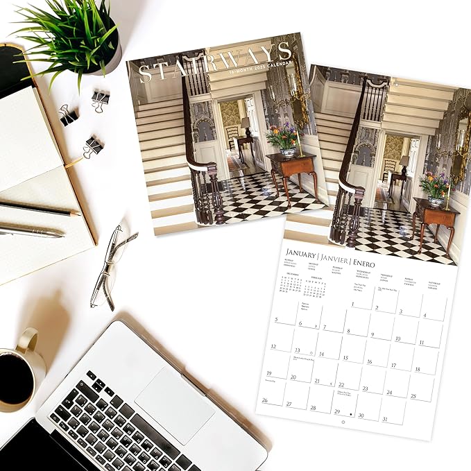 Graphique 2025 Stairways Wall Calendar | 12” x 12” | Thick Paper | Home & Office Organizer | Large Monthly Grid | 3 Languages & Marked Holidays | 4 Month Preview Page for 2026