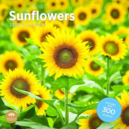 2025 Sunflowers Monthly Wall Calendar by Bright Day, Includes Over 300 Stickers, 12 x 12 Inch