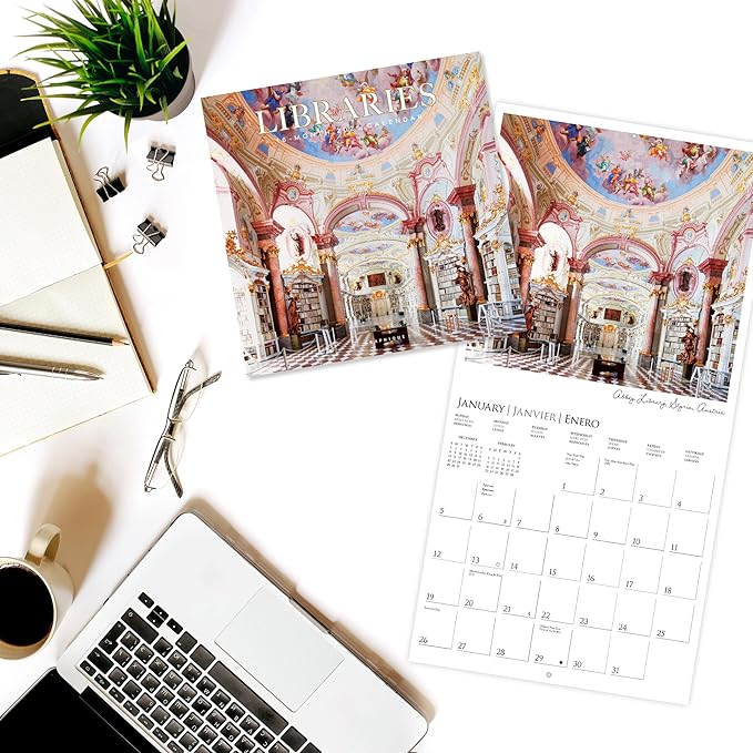 Graphique 2025 Libraries Wall Calendar | 12” x 12” | Thick Paper | Home & Office Organizer | Large Monthly Grid | 3 Languages & Marked Holidays | 4 Month Preview Page for 2026