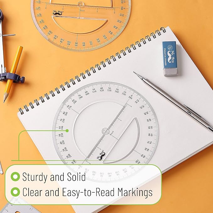 Mr. Pen- Protractor, Pack of 2, 2Inch, Protactor 360 Degree, Protractor Set, Protractor Ruler, Drafting Tools, Circle Protractor, Protractors Classroom Set, Large Protractor, Math Geometry Set
