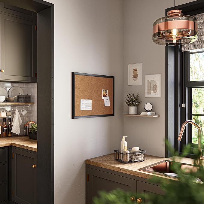 U Brands Cork Bulletin Board, 18" x 24", Black Wood Frame (026U00-01)