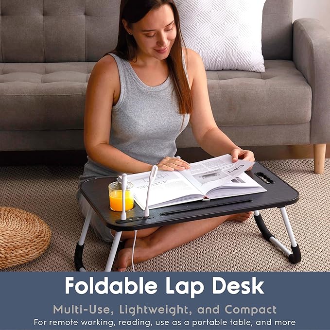 Nestl Lap Desk for Laptop - Foldable Laptop Desk for Bed and Couch, Portable and Lightweight Laptop Stand for Bed Breakfast, Working, Reading, and Writing, Lap Table with USB Ports, Large Laptop Tray