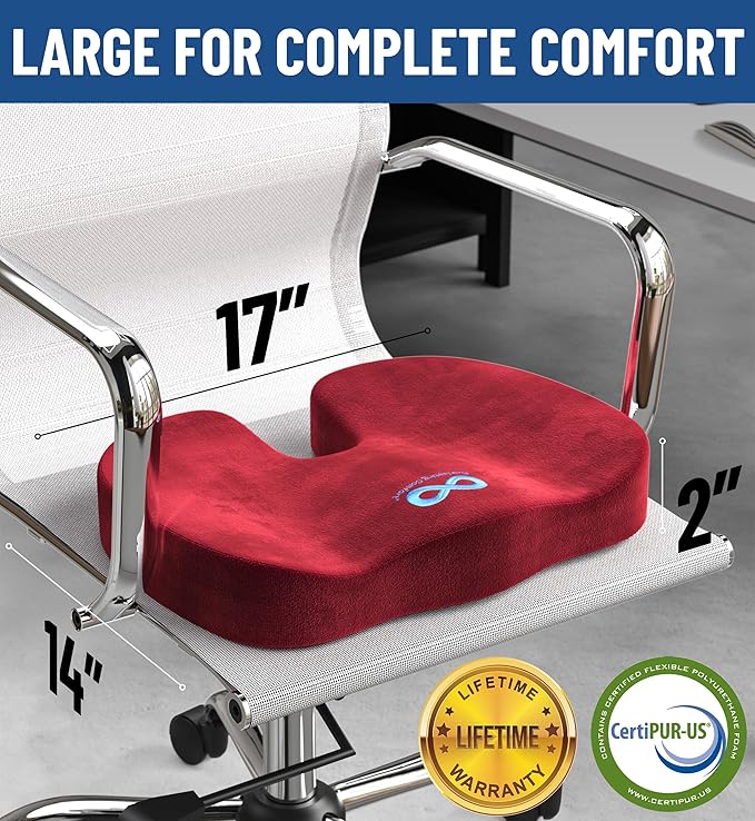 Everlasting Comfort Doctor Recommended Memory Foam Seat Cushions for Office Chairs - HSA FSA Eligible Tailbone Pain Relief Cushion, Sciatica & Back Support, Office Chair Cushion & Car Seat Cushion