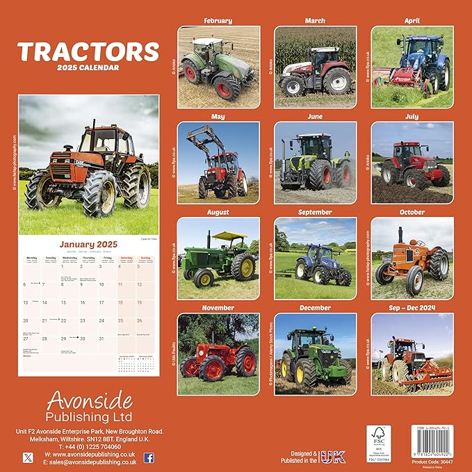 2025 Tractors Wall Calendar, 12X12, Avonside Publishing