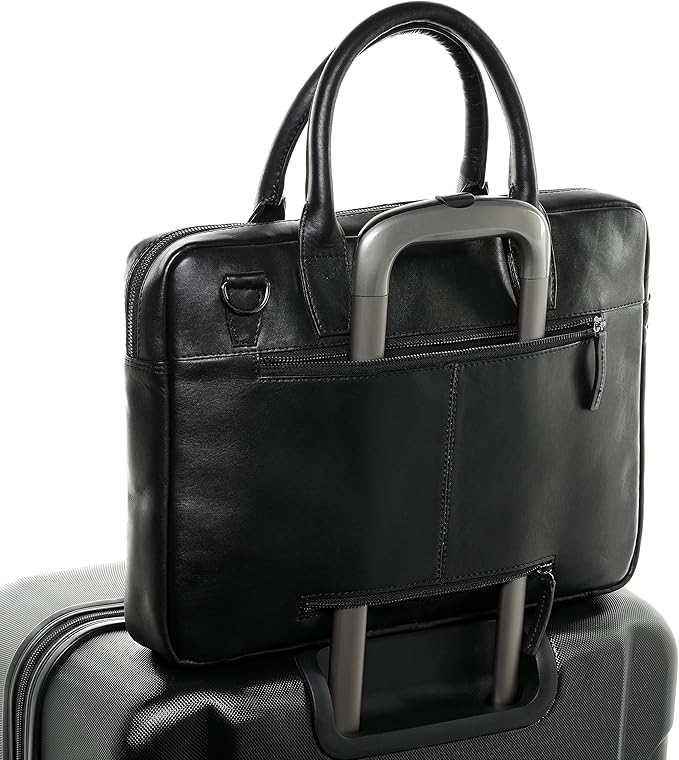SID & VAIN laptop bag BOSTON Large business office work bag laptop case real leather briefcase leather bag Unisex black