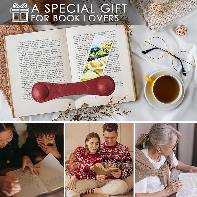 KINIVA Leather Weighted Bookmarks Book Weight Page Holder for Reading,Book Open Holder for Kids Adult,Gifts for Reader (Red)