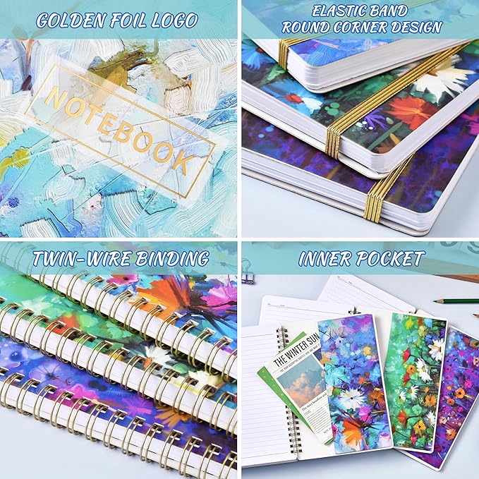 Spiral Notebook - 3 Pack A5 Ruled Journal Notebook, 8.3'' × 6'', 3 × 160 Pages, Journal for Women, College Ruled Notebook, Spiral Notebook with Back Pocket, Great Notebooks for School, Home & Office