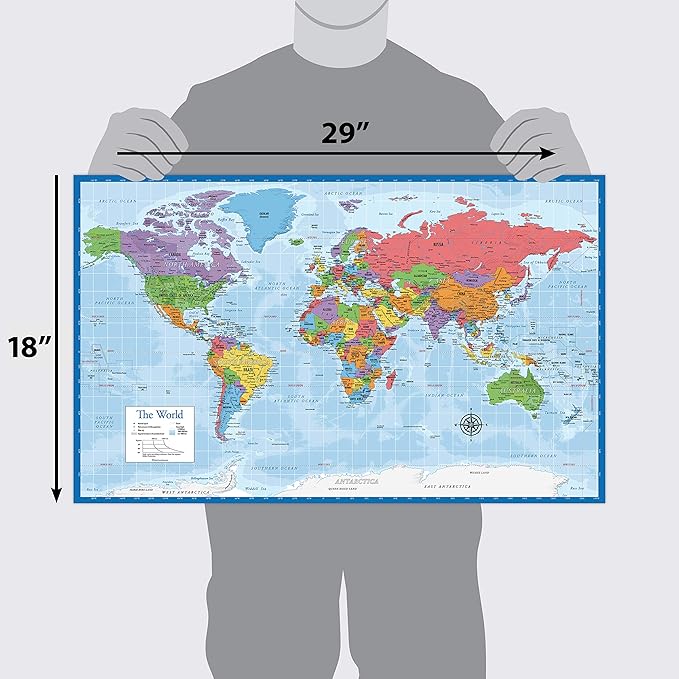 Laminated World Map & US Map Poster Set - 18" x 29" - Wall Chart Maps of the World & United States - Made in the USA - Updated for 2021 (LAMINATED, 18" x 29")