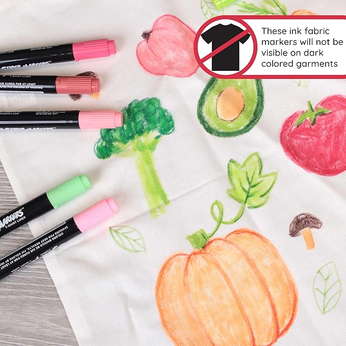 Super Markers 20 Unique Pastel Colors Dual Tip Fabric & T-Shirt Marker Set - Double-Ended Fabric Markers with Chisel Point and Fine Point Tips - 20 Permanent Ink Vibrant and Bold Colors