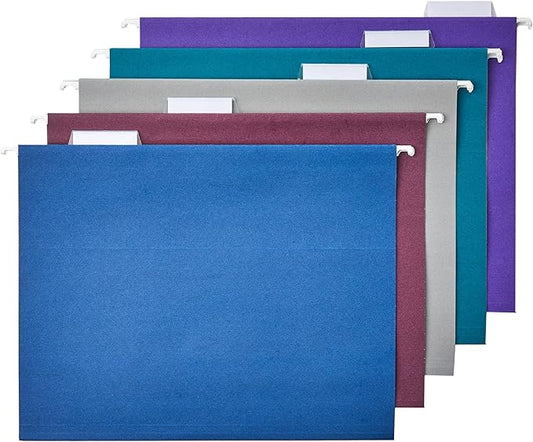 Amazon Basics Hanging Folders, Pack of 25, Letter Size, Assorted Jewel-tone Colors