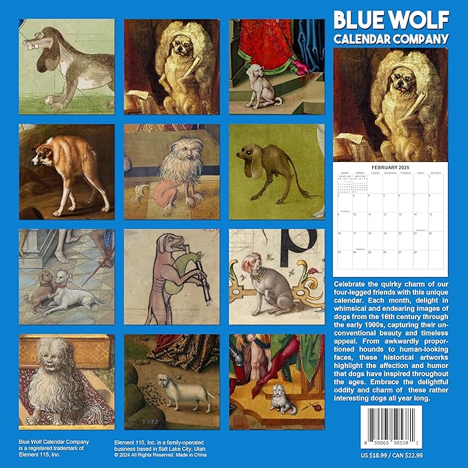 2025 History's Oddest Dog Art Monthly Wall Calendar - Ugly Dog Paintings through the Ages | 12" x 24" | Thick Sturdy Paper | White Elephant or Gag Gift Funny Calendar 2024-2025
