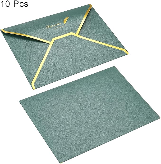 PATIKIL V Flap Envelopes, 10 Pack 7 x 5'' Luxury Style Gold Border Greeting Card Envelope for Invitations Weddings, Green