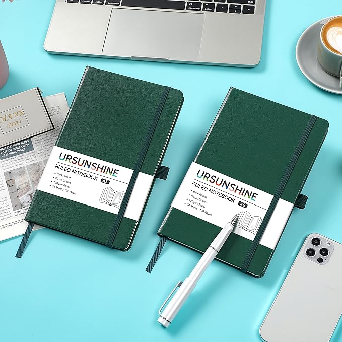 Ruled Notebook/Journal - Classic Lined Journal/Notebook, 5.3'' x 8.26'', Hardcover with Thick Paper, Banded + Pen Holder +Inner Pocket - Turquoise