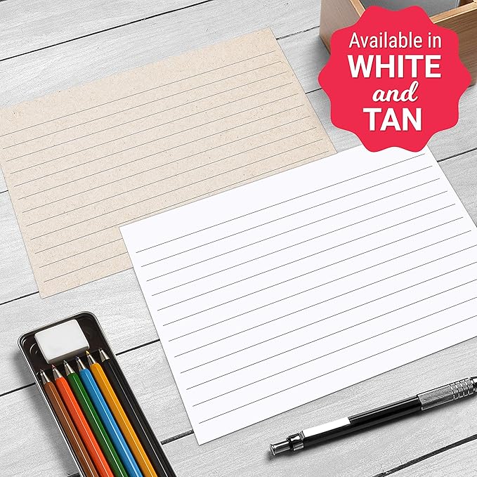 321Done Ruled Index Cards - Made in USA - Small 3x5 Horizontal (Set of 50), Narrow Ruled Lined Notecards Double-Sided, Thick Heavy Duty Cardstock, Simple Note Cards with Lines, White
