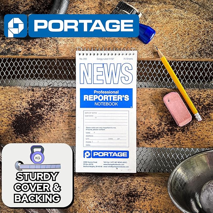 Portage Reporters Notebook – Top Bound Spiral Pocket Notepad, Steno Note Book, Perfect for Reporters & Journalists Taking Notes in the Field, Gregg Ruled – 4 x 8 In, 70 Sheets, 12 Pack