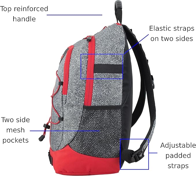 FUEL Hiking Backpack for Women Men Terra Sport, Travel, College, Gym, Work with Laptop Sleeve, Bungee, 18 Inches, Grey Static Dots