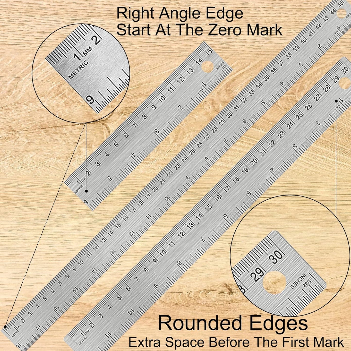 Stainless Steel Metal Ruler:[1 Pieces 12 Inch] Stainless Steel Metal Ruler with Cork Backing Non-Slip Rulers with Inch and Centimeters Drafting Office Tools Prevent Ink Leakage