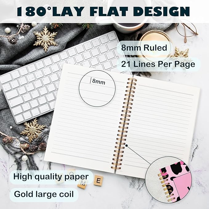 BearCake Hot Pink Leopard Preppy Notebook, Leopard Print Gifts for Women, Preppy Journal, Work Smart not Hard Hardcover Spiral Notebook 5.5x8.3, Leopard Print Office Supplies