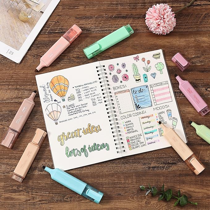 Mr. Pen- Highlighter, 8 Pack, Vintage Colors, Chisel Tip Aesthetic Highlighters, Cute Highlighters for School, No Bleed Highlighters, Highlighters Aesthetic, School Highlighters, Cute Markers.