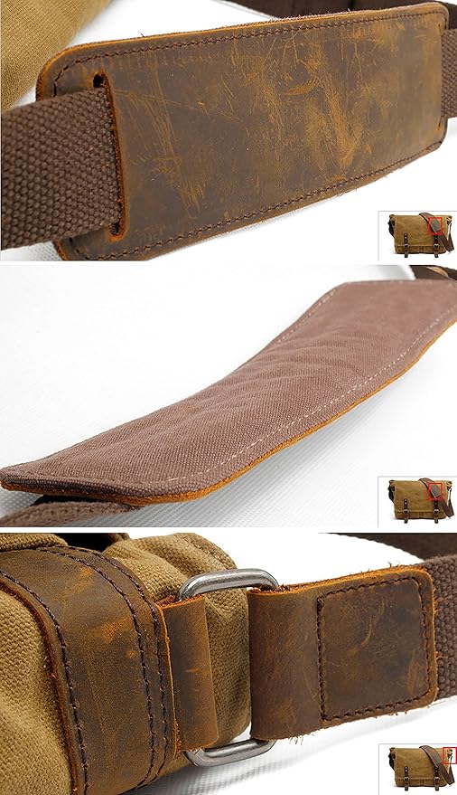 Men's Canvas Leather Messenger Bag Shoulder Crossbody Laptop Bag Satchel 14 Inch (M49_Dark Gray)