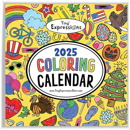 Tiny Expressions - Kids Coloring Calendar 2025-12 Month Color Your Own Wall Calendar for Children, Boys & Girls with Fun Planning Boxes for Daily, Weekly, and Monthly Tasks