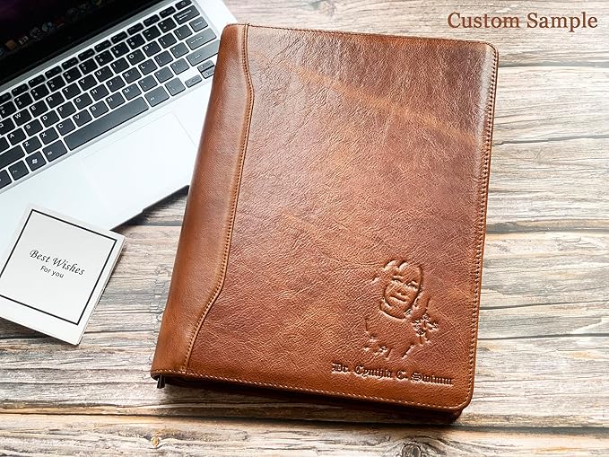 Personalized Leather Portfolio for Men, Engraved Leather Clipboard Portfolio Binder, Custom Leather Resume Padfolio for Women, Christmas Gift for His/Her (Clipboard, Shiny Brown-Custom)