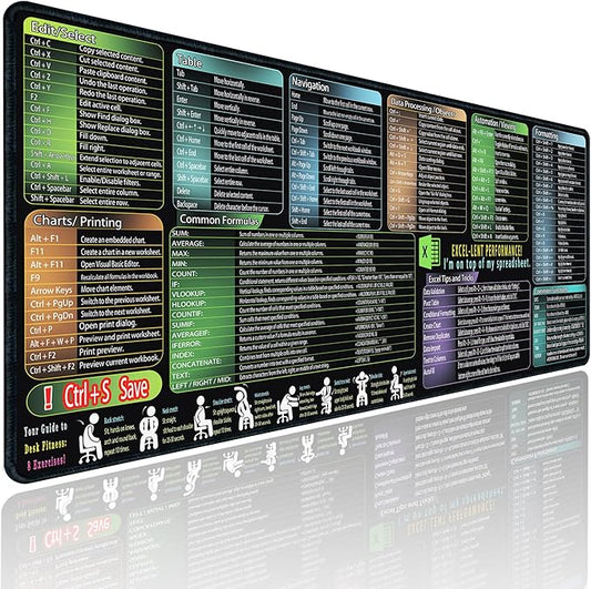 secret corner excel Cheat Sheet Mouse pad,Extra Large Office Keyboard Shortcuts Mousepad,Office Desk Accessories Desk pad Computer,PC Gaming Non-Slip XXL Desk mat
