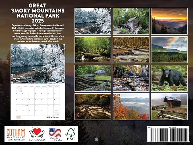 Great Smoky Mountains National Park Calendar 2025 Monthly Wall Calender Blue Ridge Nature 12 Month | American Made In The USA